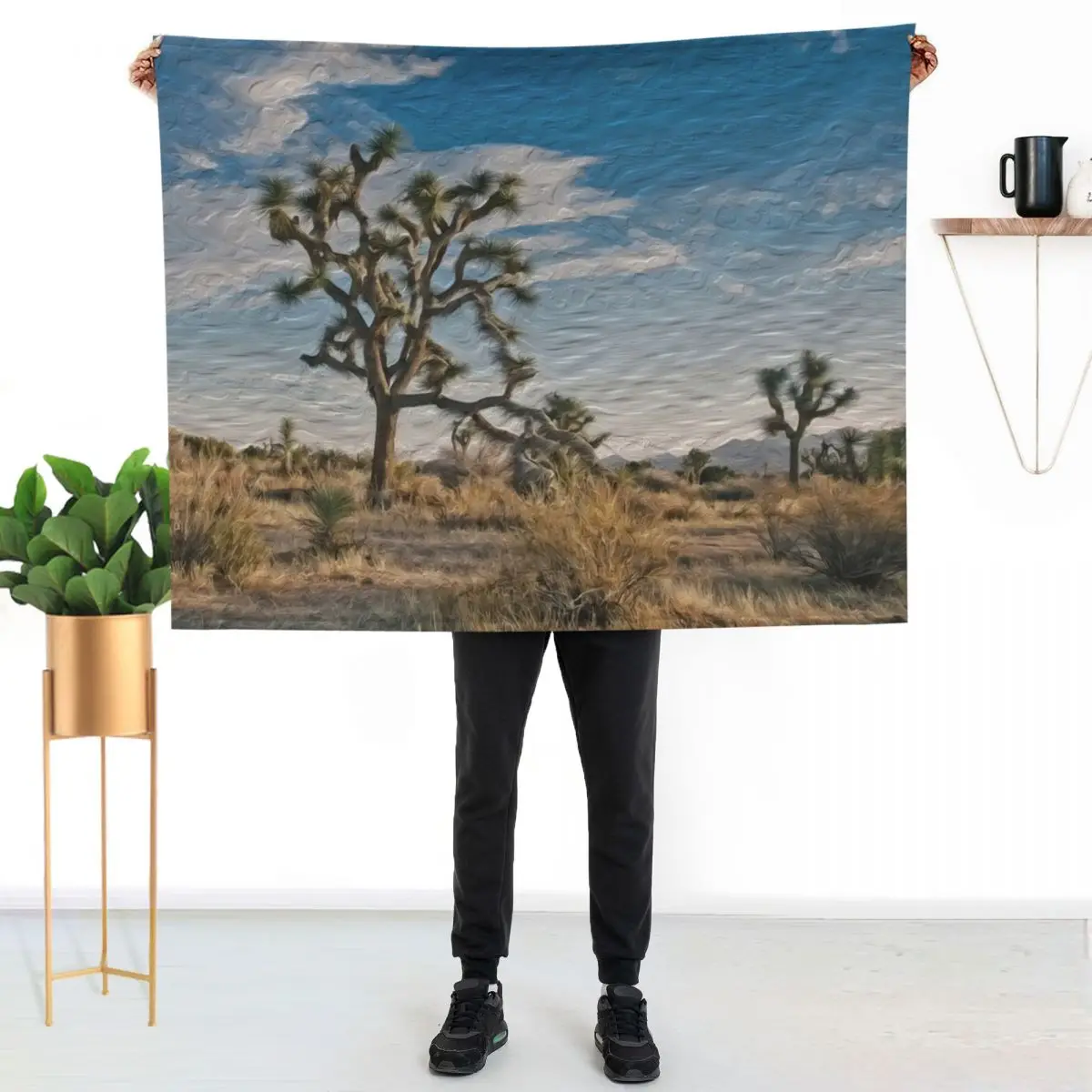 Digital Art Composition of Joshua Tree, Mojave Desert, California. Throw Blanket Decorative Beds Bed Fashionable Blankets