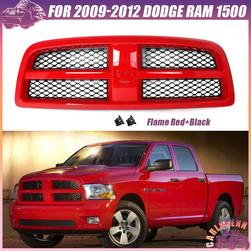 ST Style Grille For Ram 1500 2009 2010 2011 2012 Dodge Ram 1500 Flame Red Black Silver Chrome Outdoorsman Standard Cab Pickup