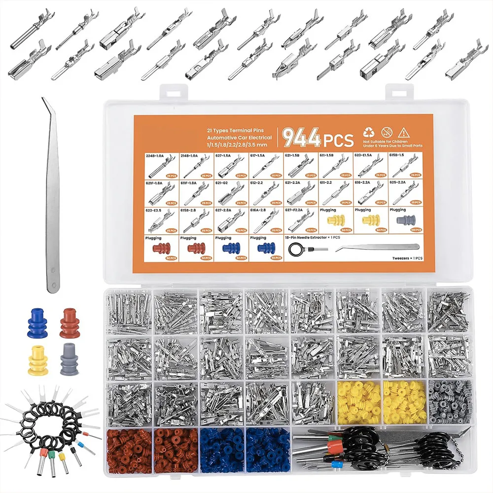 

944 Pin Connector Kit Automotive Wire Connector Terminal Pin 21 Non Insulated Plug 1/1.5/1.8/2.2/2.8/3.5mm Male Female Crimp Pin