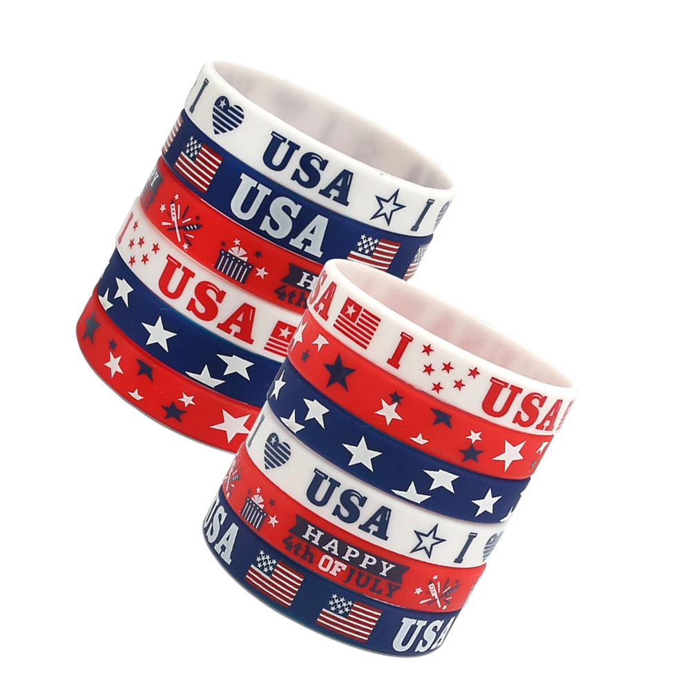 

12 Pcs American Flag Bracelet Independence Day Party Bracelets Celebration Silicone Wristbands Decorations Themed Multicolor