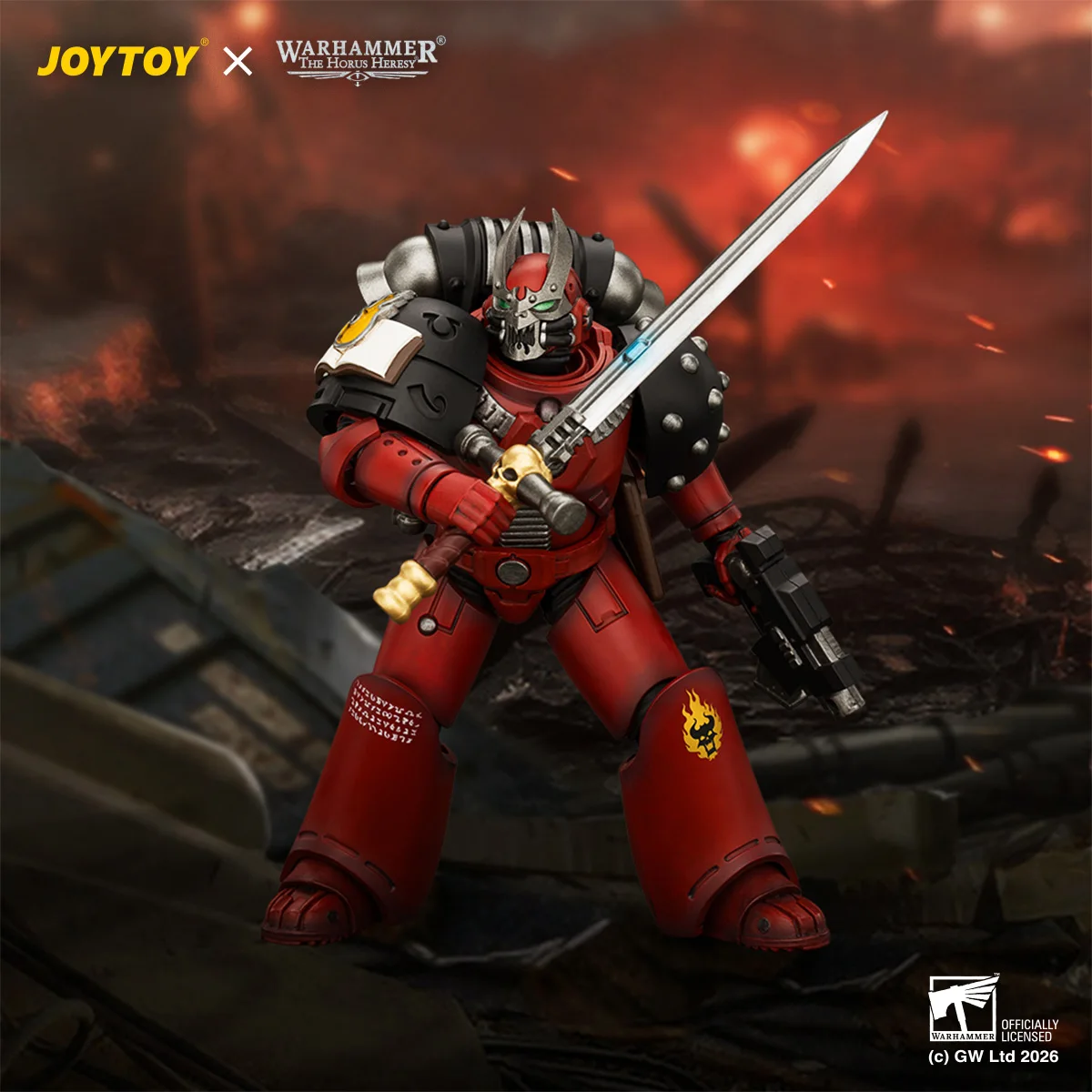 JOYTOY Warhammer 40K Word Bearers MkVI Tactical Sergeant with Power Sword and Plasma Pistol Game 1/18 Action Figure Model