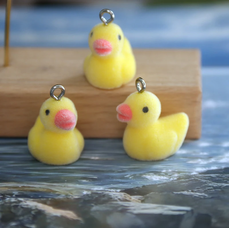 30Pcs 3D Cute Flocking Duck Charms Cartoon Animal Duck Resin Pendant Earrings Keychains Accessories for DIY Crafts Jewelry Make