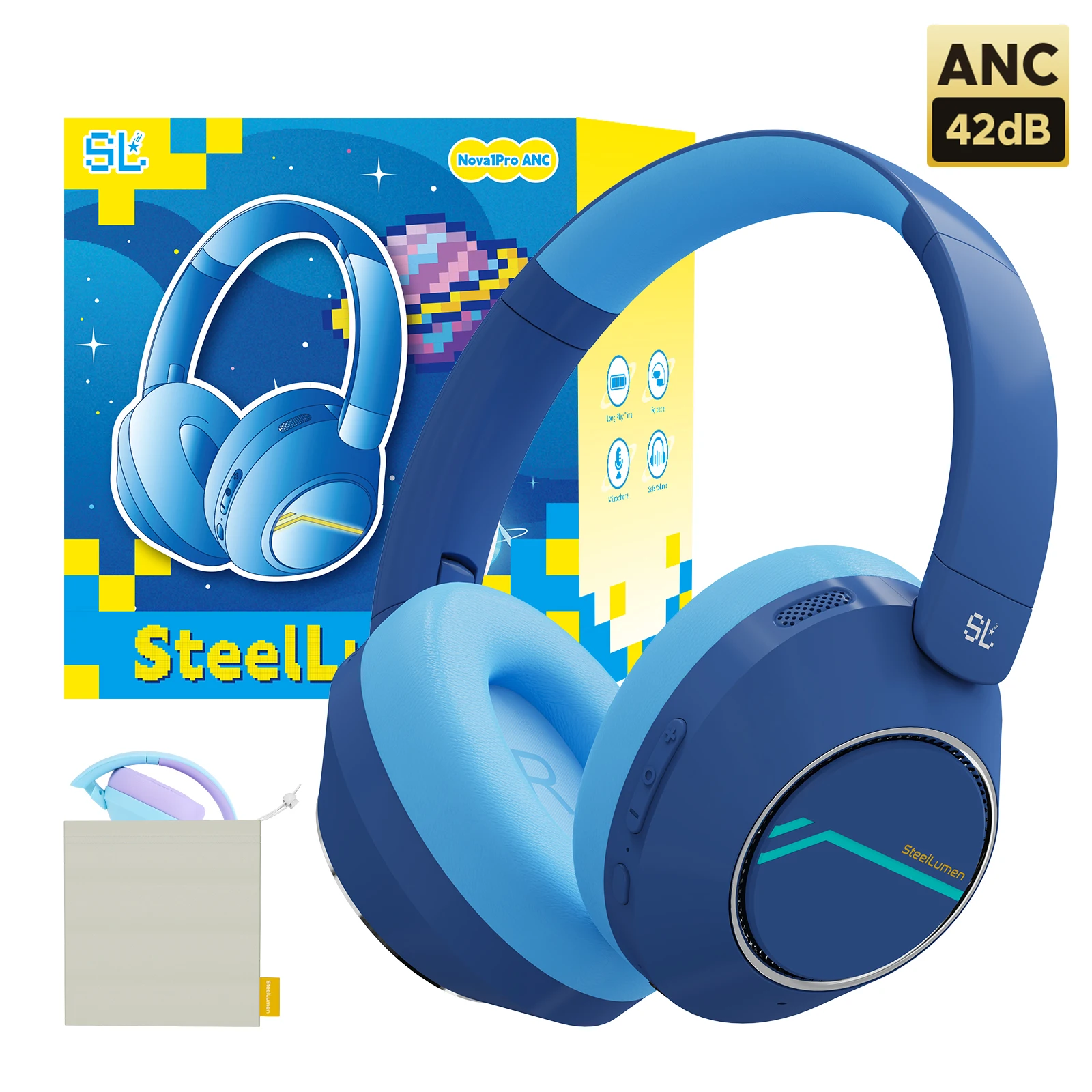 Auriculares Bluetooth inalámbricos para niños, auriculares con cancelación activa de ruido, auriculares plegables de volumen seguro con micrófono para niños y adolescentes