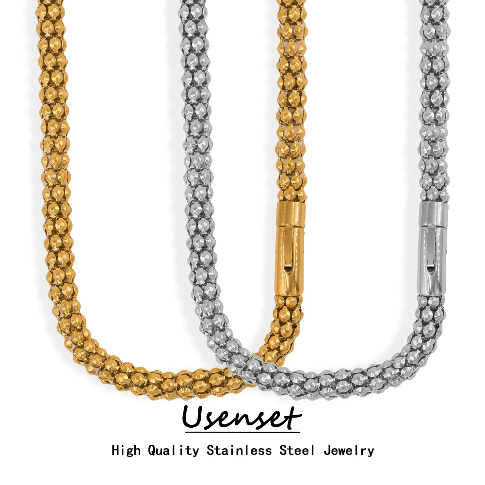 USENSET Bohemia 9MM 316l Stainless Steel Necklace Unisex Round Box Chain Neck Jewelry Waterproof for Hip Hop Gift