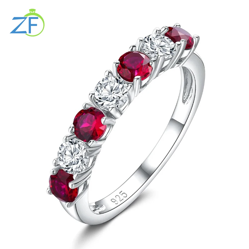 

GZ ZONGFA Women's Half Eternity Band Tennis Ring 925 Sterling Silver Emerald Sapphire Ruby Topaz Ring Lab Created Gemstone Gift