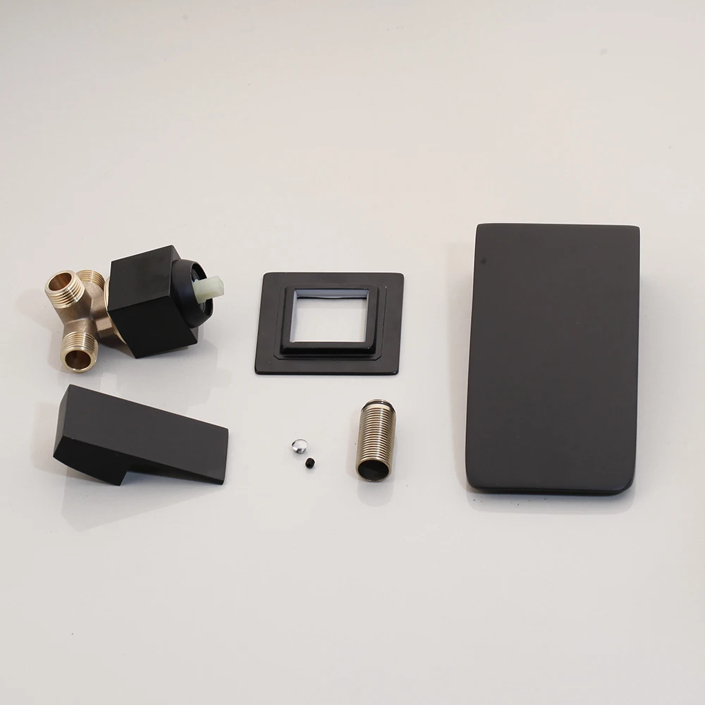 KEMAIDI Matte Black Bathroom Bathtub Faucet Wall Mounted Solid Brass Shower Bathroom Basin Sink Brass Tap Waterfall Mixer Faucet