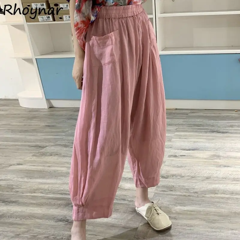 

Pants Women Summer Loose BF All-match Mujer Pantalones Korean Style Simple Bloomers Pockets Design Casual Ins Trousers Harajuku