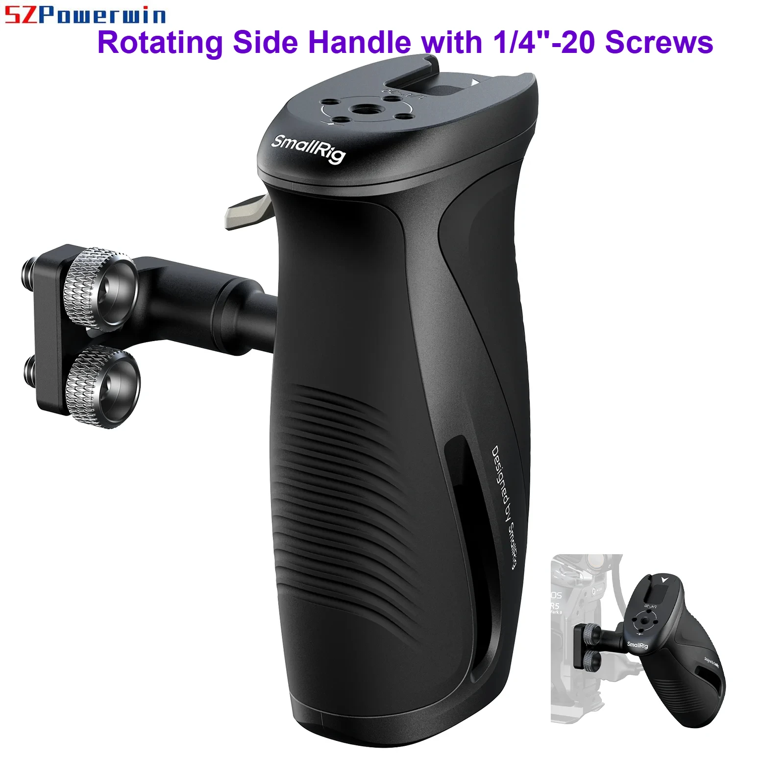 

SmallRig Rotating Side Handle with 1/4"-20 Screws, 360° Adjustment Handgrip for DSLR Camera Cage Kit up to 15kg/33lb -5194