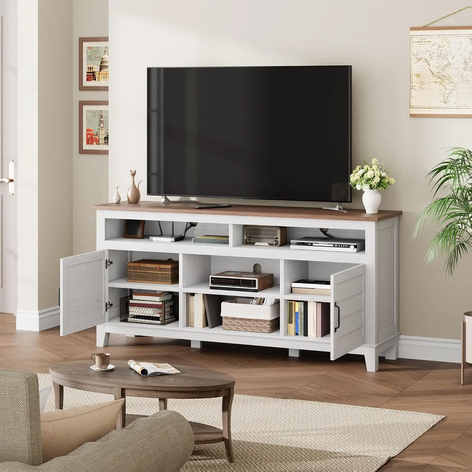 Garvee Tv Cabinet for 65Inch Living Room Tv Stand Wooden Furniture Home with Storage Cabinets sturdy Wood Construction, Fits Living Room Bedroom, Easy Assembly,Versatile Media Console