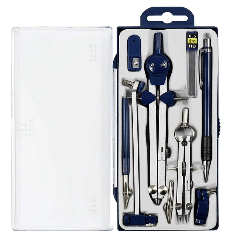 9Pc Geometry Set Metal Compass Geometry Precision Tool for Student, Circle Drawing Tool and Architecture Drafting Kits-A69M