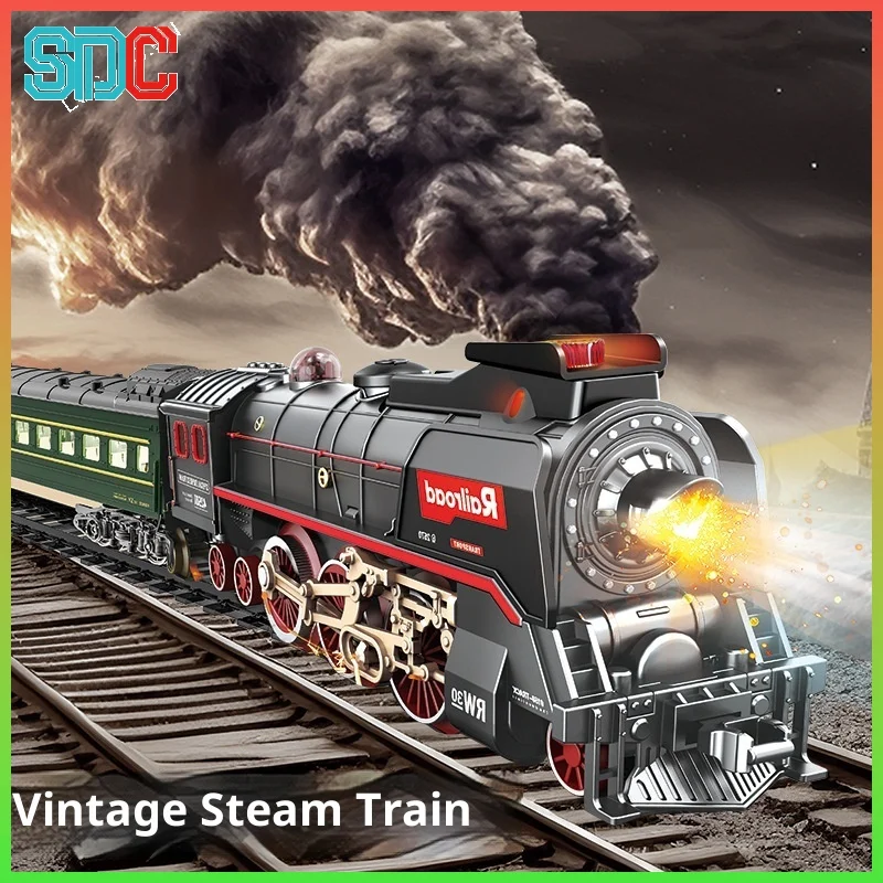 قطار الأطفال الكهربائية عالية السرعة السكك الحديدية البخار لوكو المياه إضافة قذيفة خضراء تضيء لعبة مجسمة للأولاد مجموعة سيارات المسار #1