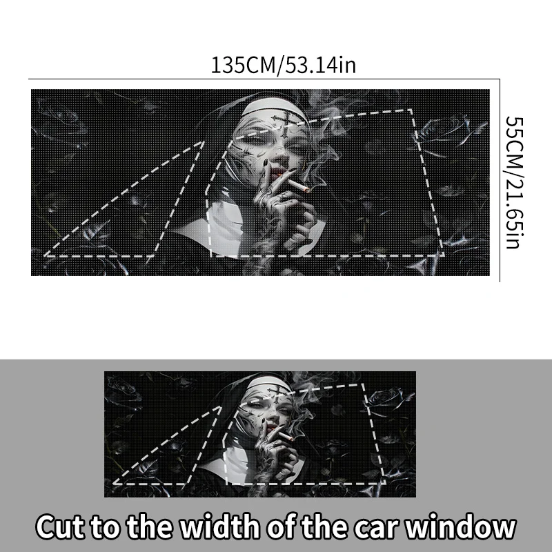 Nun and Black Rose Design One-way See-through Car Window Stickers Waterproof  for Truck SUV Exterior Vehicle Modified Decals