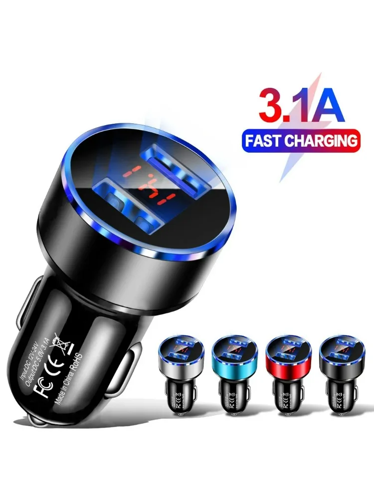 Chargeur de voiture double USB 3.1A, haute qualité, 2 ports, affichage LCD, voltmètre 12-24V, prise allume-cigare, adaptateur de chargeur de voiture