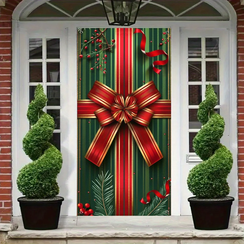 Festive Christmas Door Cover: 90cm x 180cm, No Electricity Required,  Suitable for Any Holiday Party