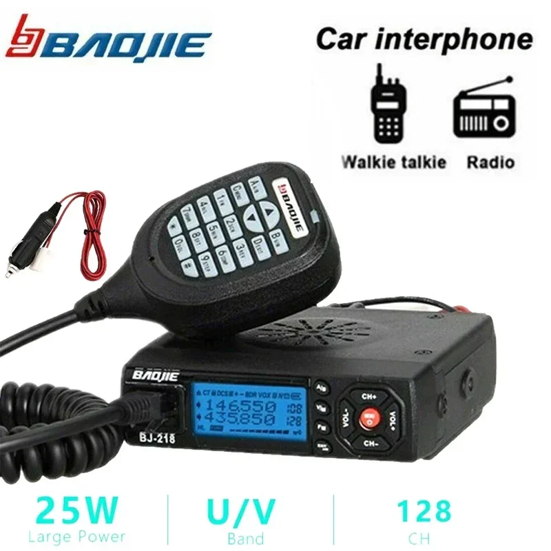 

BAOJIE BJ-218 Mini Car Walkie Talkie 25W 10KM Long Range Dual Band VHF/UHF 136-174mhz 400-470mhz 128CH Mobile Radio Transceiver