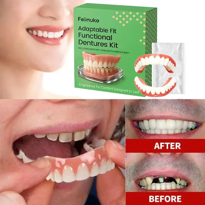 Adaptable Fit Functional Dentures Kit, Comfortable Snap On Veneers, Home Temporary Teeth Repair Kit BUY 10 GET 12