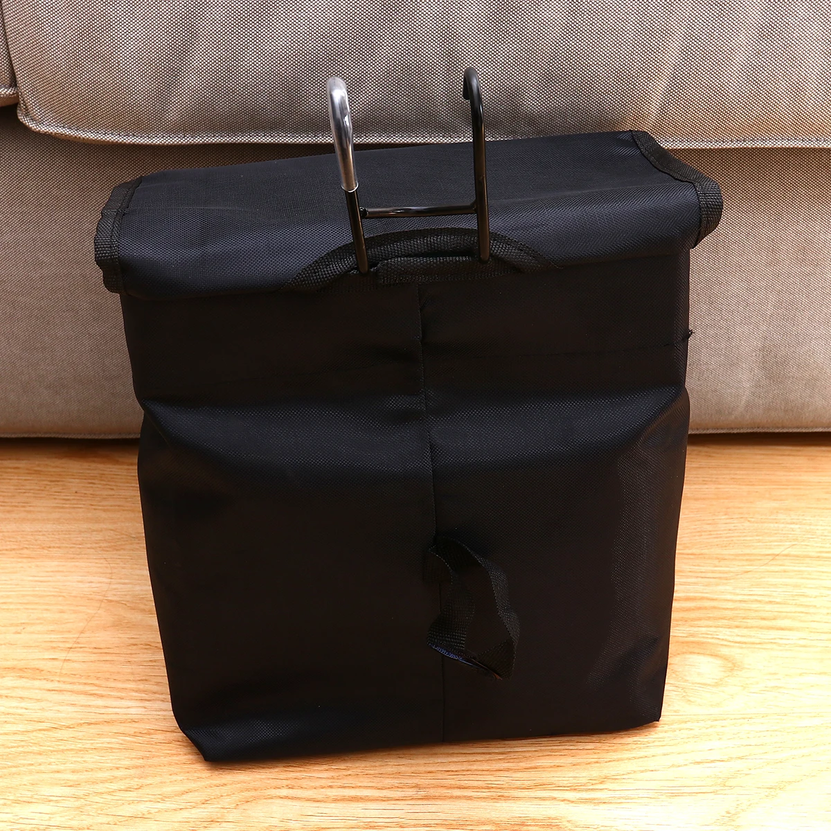

1pc Bike Basket Front Storage Carrier Foldable Canvas Hanging Basket Waterproof Large Capacity Steel Hook Durable Black