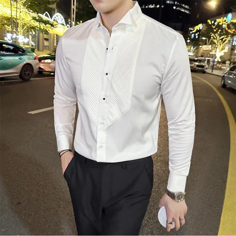 Camisa xadrez masculina de manga comprida, roupa masculina de alta qualidade, legal, roupa interior para casamento, novo estilo, 85