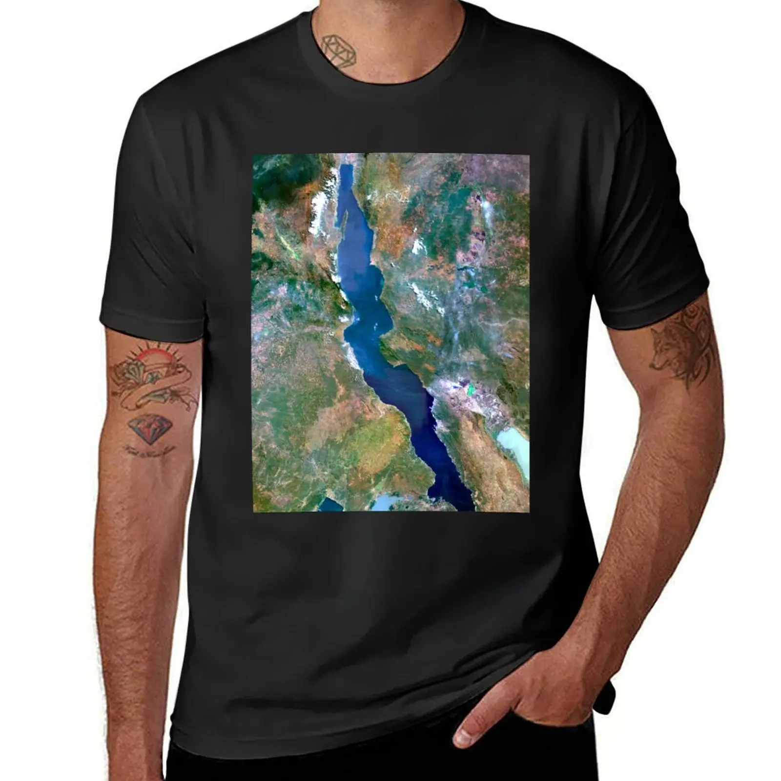 Lake Tanganyika, satellite image (C007/3722) T-Shirt oversized plus sizes plain black t shirts men