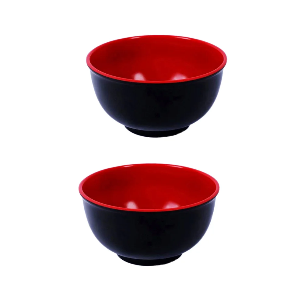 2pcs Melamine Black and Red Bowl Imitation Porcelain Rice Soup Bowls Tableware for Restaurant Home (45inch)