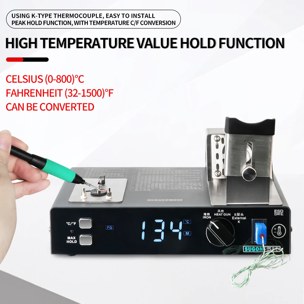 SUGON S-196 Hot Air Soldering Iron 2-in-1 Temperature Tester Sensor Thermocouple Calibrator For Welding Rework Station