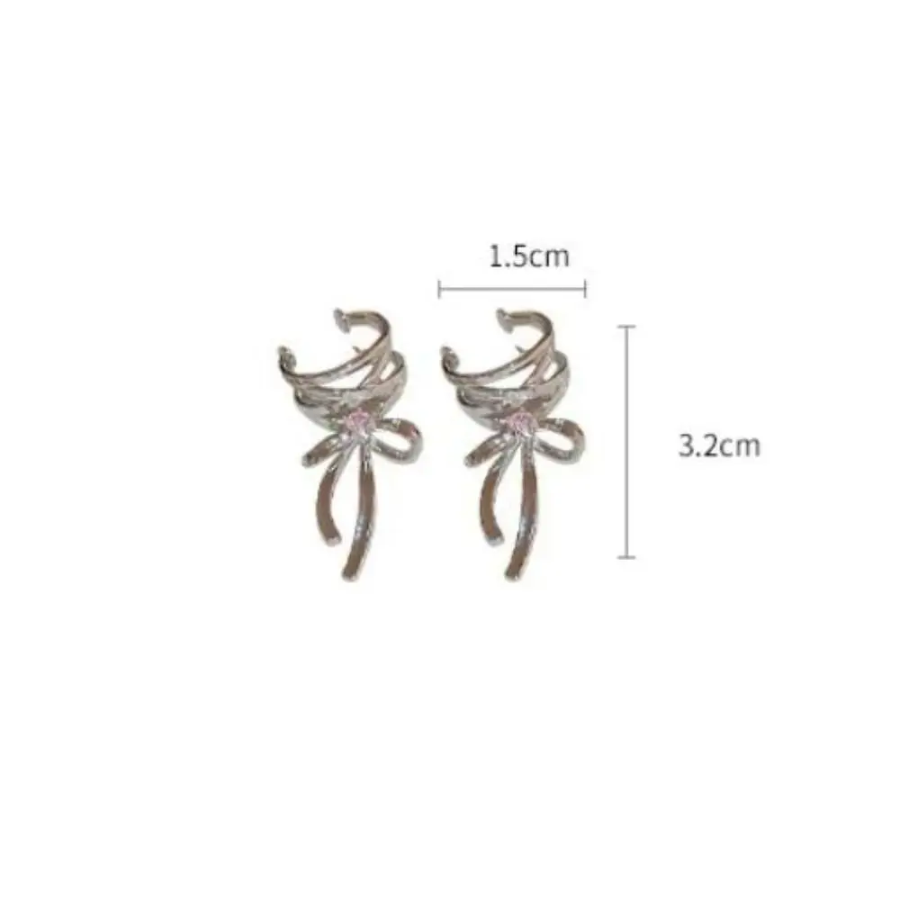 Light Luxury Tie Bow Ear Clip Lace Up Metal Metal Clip Non-Piercing Cuff Earrings Female