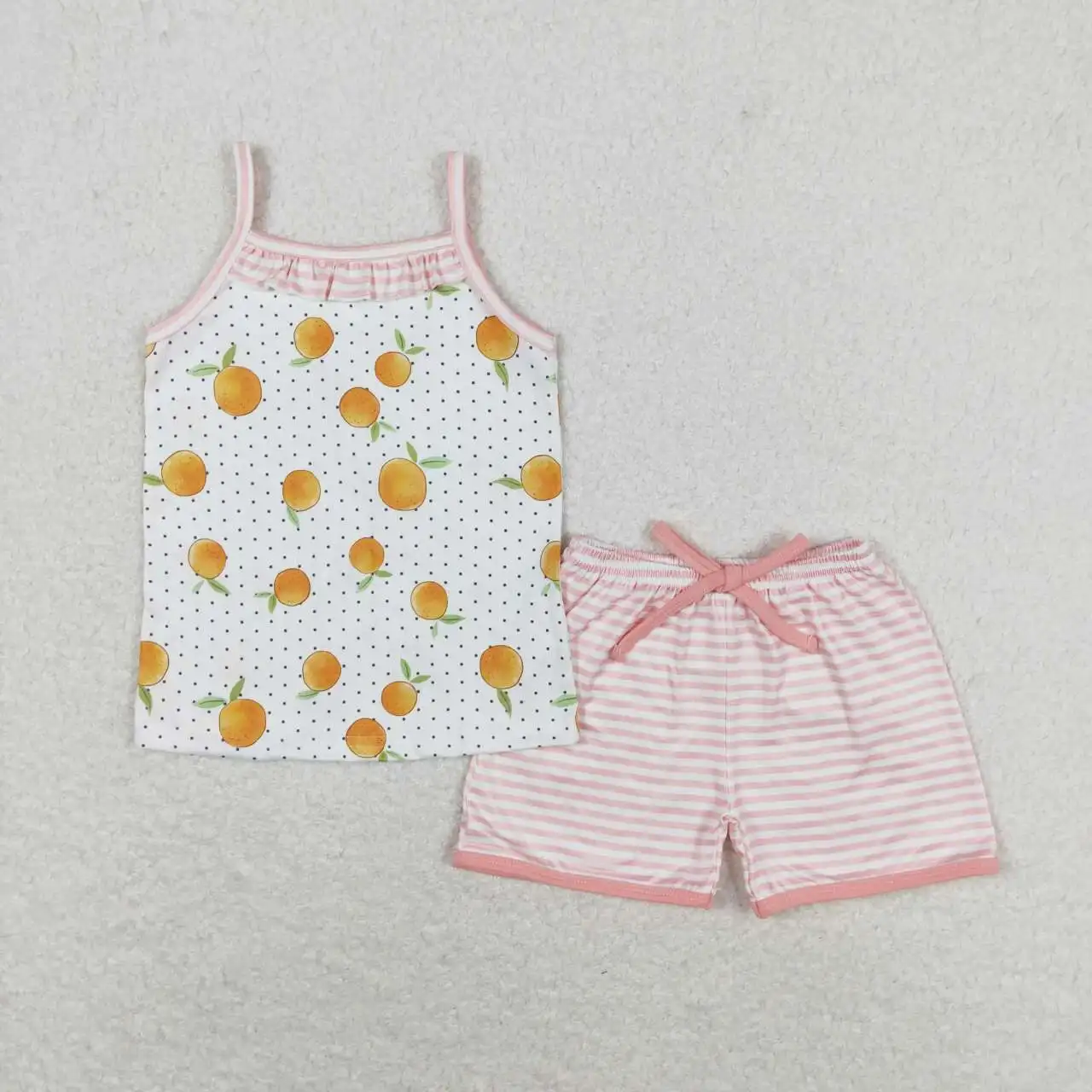 wholesal hot sale western boutique clothing baby girls clothes Orange polka dot white sleeveless striped shorts outfits