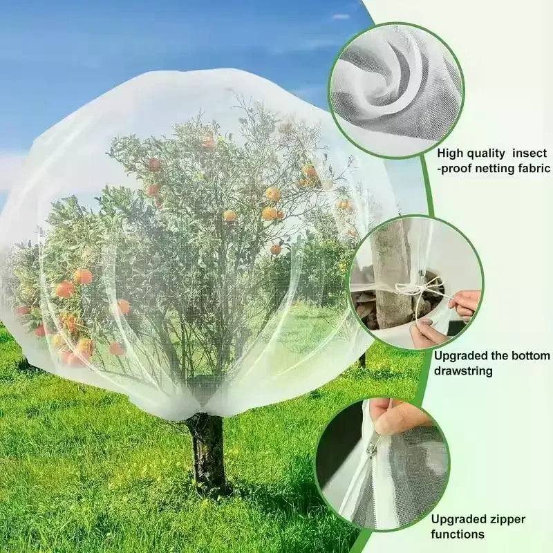 Transparent Bird and Insect Barrier Mesh Screen with Zipper and String for Large Fruit Trees, Garden Plant Protection Cover