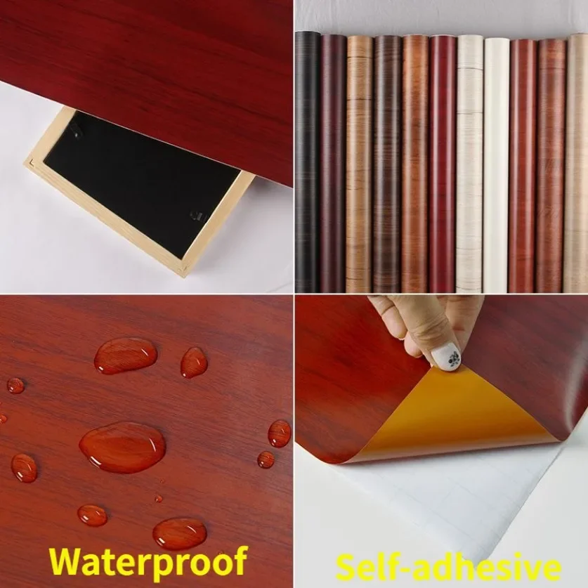 Self Adhesive Wood Grain Wallpaper Door Furniture Wardrobe Cabinet Renovation Sticker Waterproof Home Decor Peel and Stick PVC