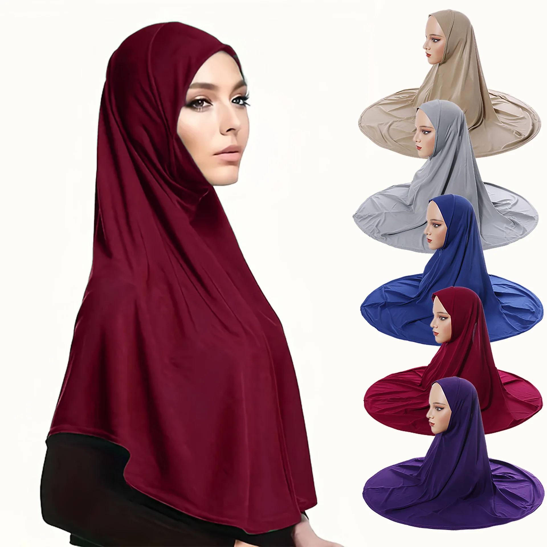 Wear Directly Instant Hijab Muslim Prayer Scarf Turban Women Islamic One Piece Amira Hijab Solid Color Headscarf Wrap Turbante