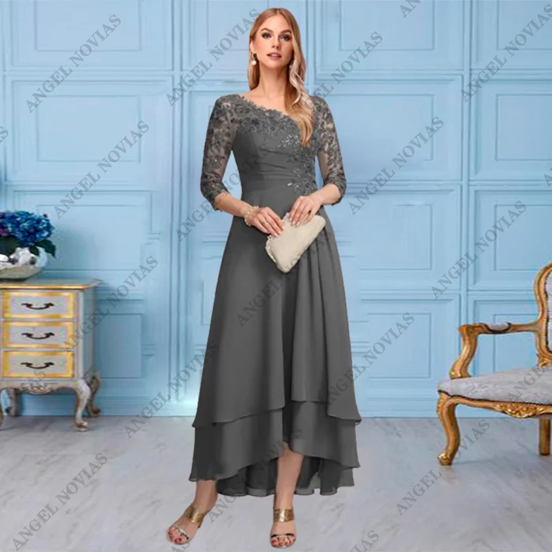 Customized High Low Grey Chiffon Mother of the Bride Dress Wedding Party Dress Vestidos Para Madre De Novia