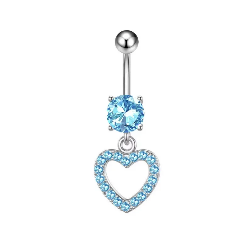 1PCS Blue Crystal Belly Button Rings Stainless Steel Heart Navel Piercing Barbell For Women Butterfly Belly Ring Beach Jewelry