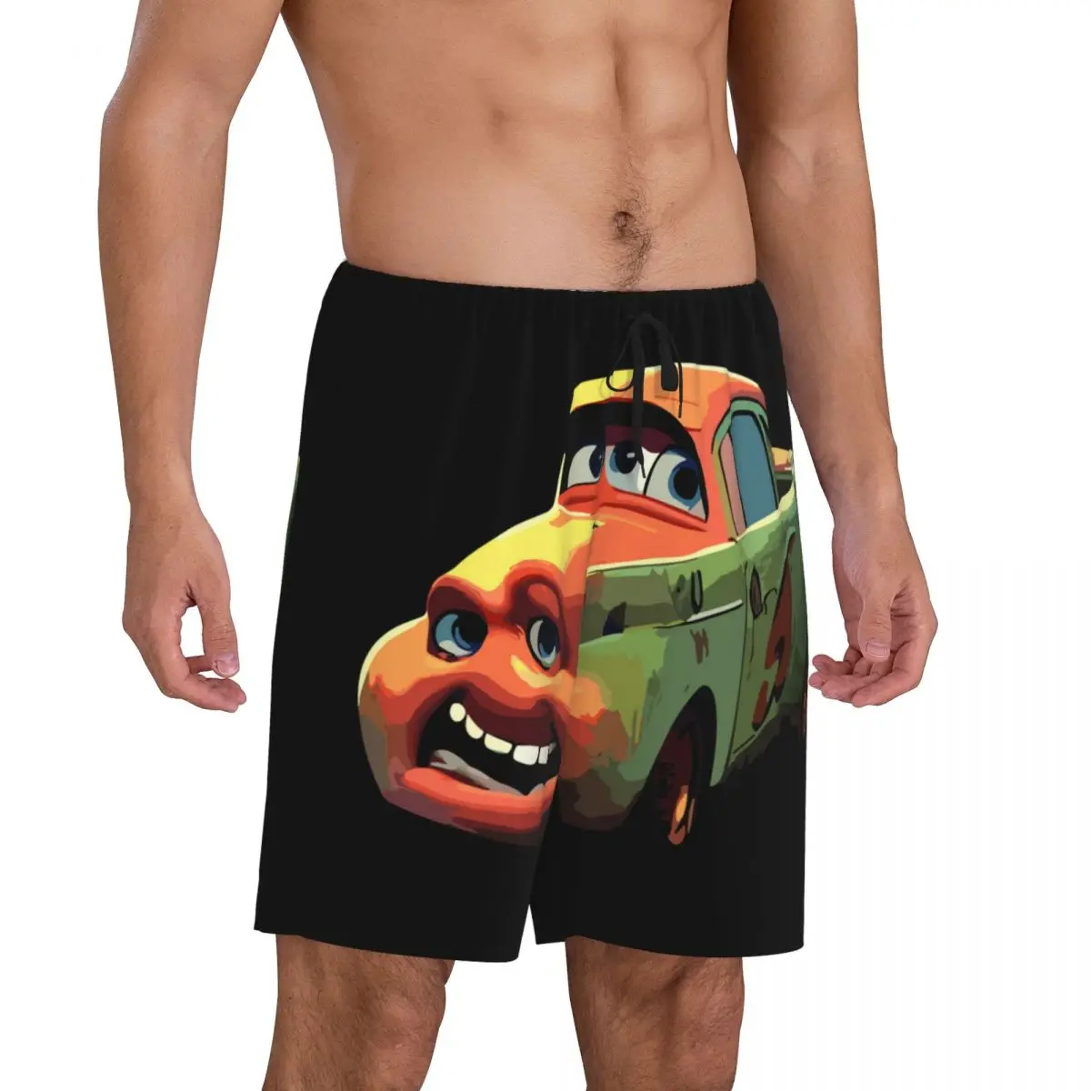 Custom Printed Men Lightning Mcqueen Cartoon Cars Pajama Shorts Sleep Pjs Sleepwear Bottoms with Pockets