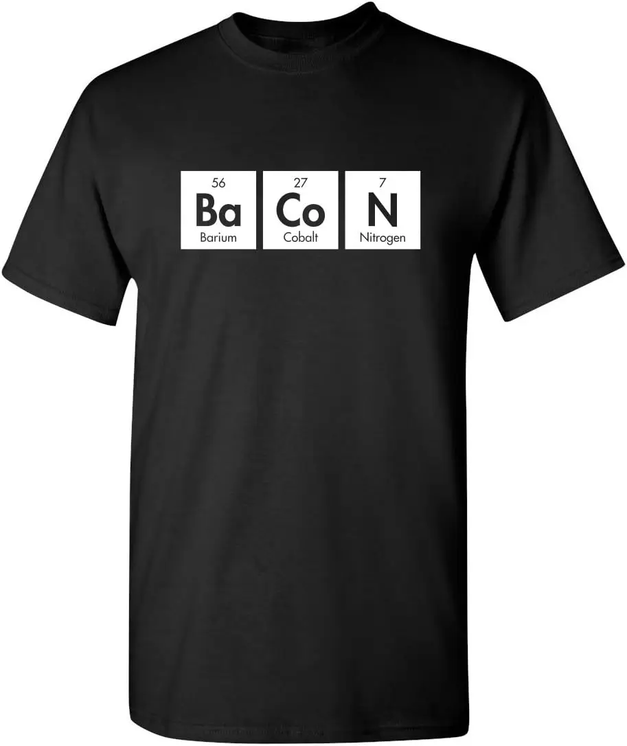 Bacon Elements Adult Humor Graphic Novelty Sarcastic Funny T Shirt 100% Cotton Trendy Y2K Short-Sleeve Tee – Soft, Quick-Drying,
