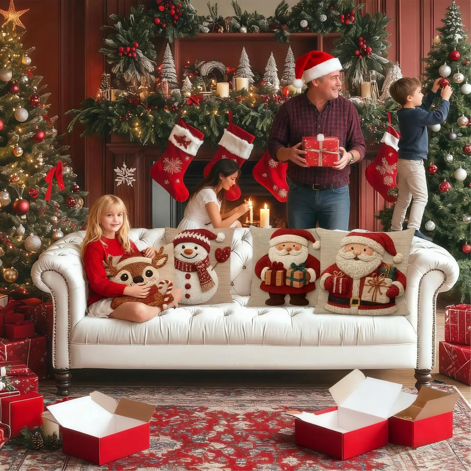 Christmas Throw Pillow Covers 4 Pieces Linen Holiday Decor Soft Christmas Throw Pillow Covers 18x18 For Couch Chair Bedroom
