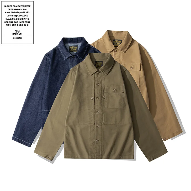 

Мужская рабочая куртка из плотного молескина с длинными рукавами и воротником, весенняя, стандартный крой