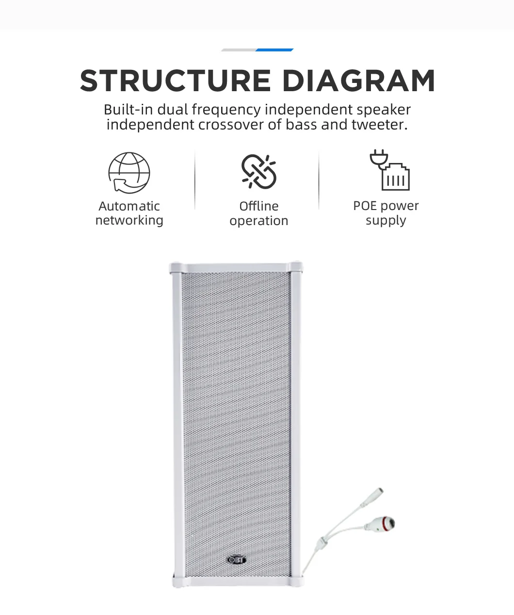 IP RJ 45 Ethernet Speakers Outdoor Software Control POE PA system Network POE IP Column Speaker