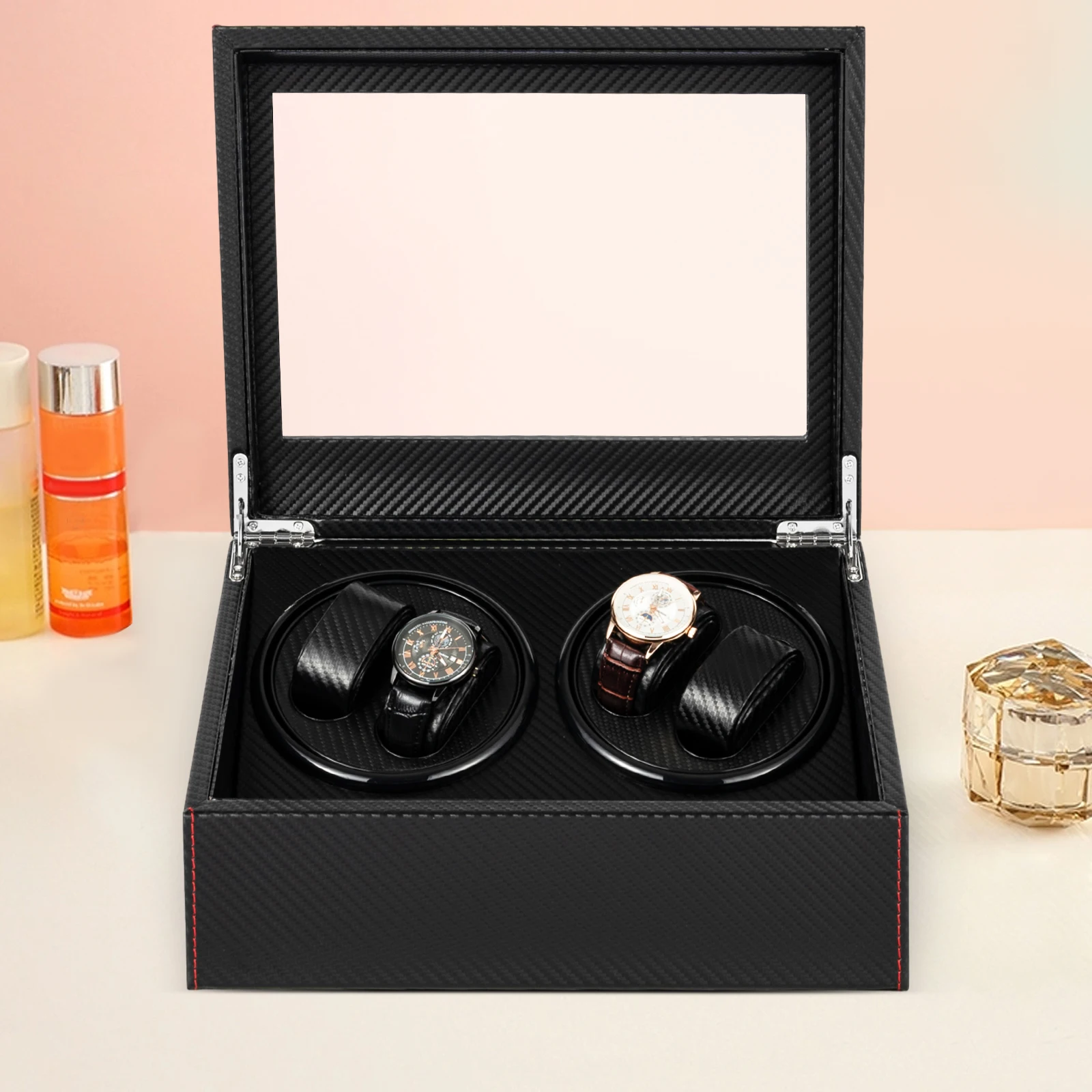 صندوق ساعة من الألياف، بطانة مخملية، أسود، بطانة من جلد البولي يوريثان من ألياف الكربون، صندوق مجوهرات، صندوق عرض، حديث، عرض متجر #4