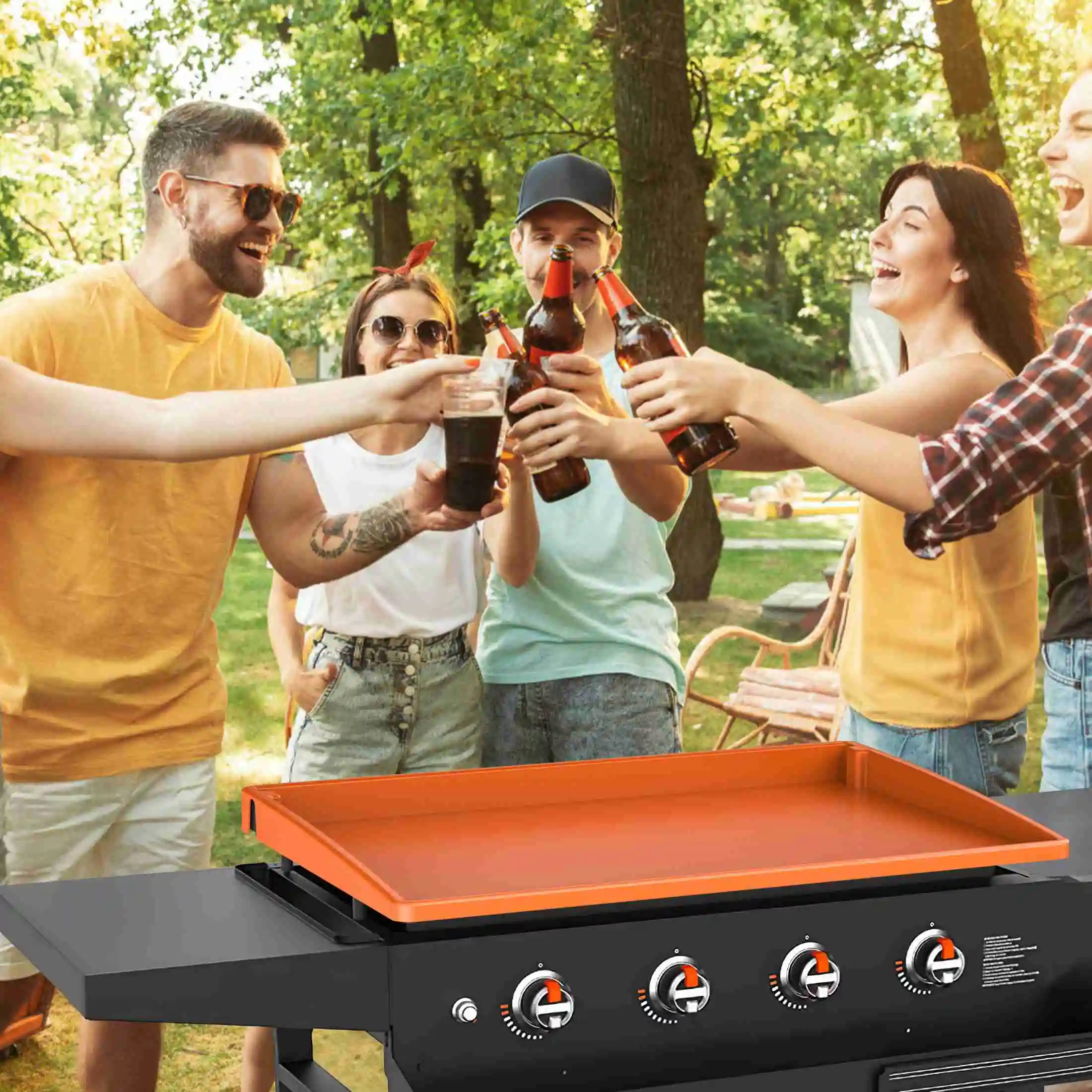 Silicone Griddle Mat Food Grade Heat Proof BBQ Grill Mat Protective Cover Griddle Accessory for 22 Inch Griddle Orange