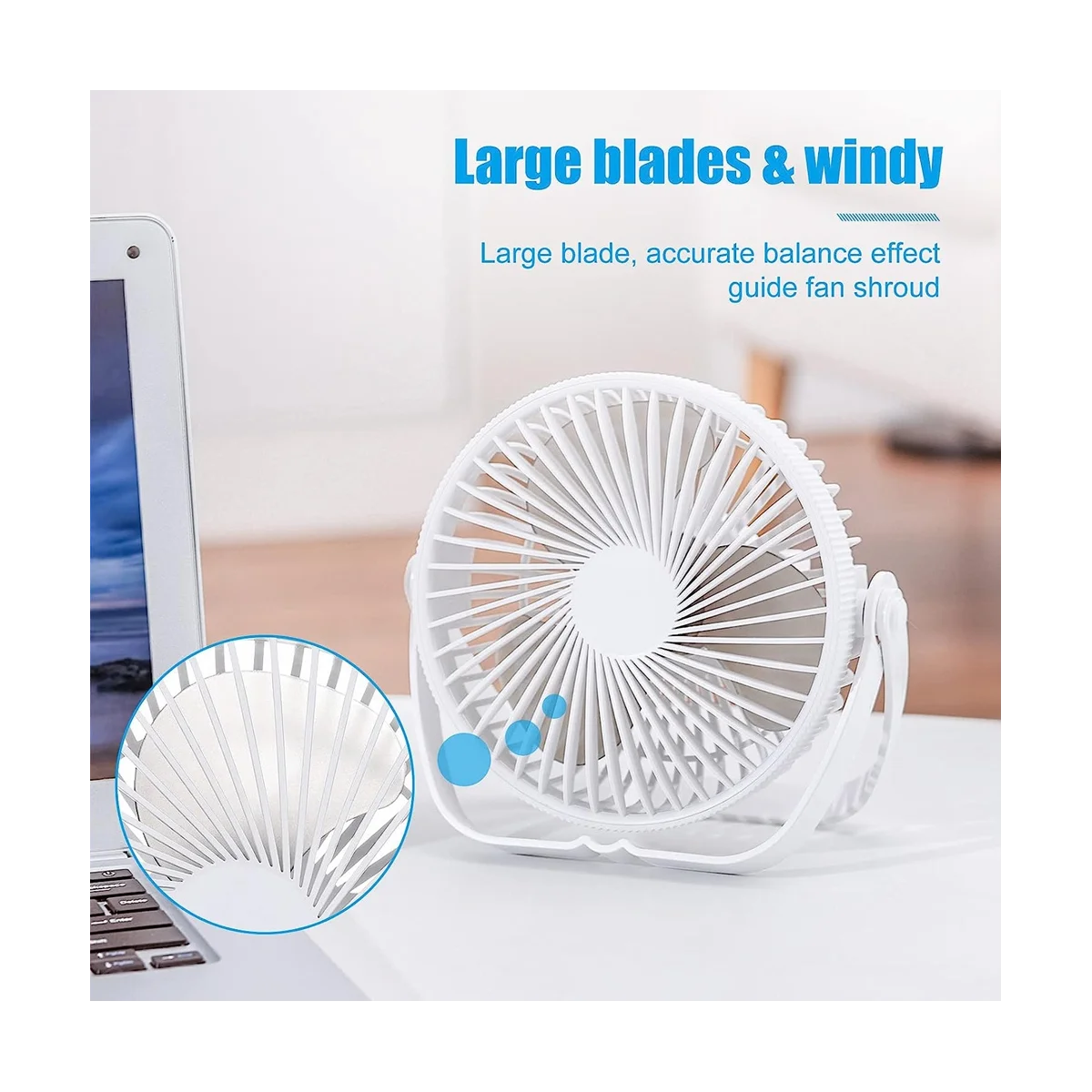 USB Fan Small Desk Table Fan Silent Powerful Portable Mini Cooling Fan Rechargeable Battery Fan 3 Speeds Adjustable 360°