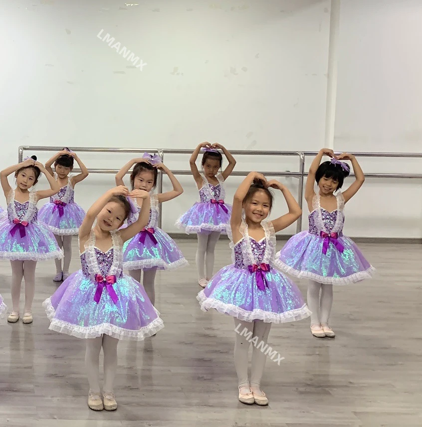 Chiffonkleid für Kinder, Performance-Rock, Pailletten, flauschiges Kleid, Tanzrock