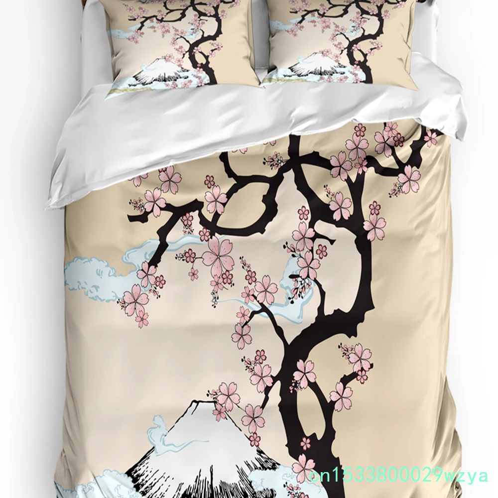 Japanese Mount Fuji Sakura Tree Flower Duvet Cover 3pcs Bedding Set Home Textile Quilt Cover Pillowcases Bedding Set No Sheet