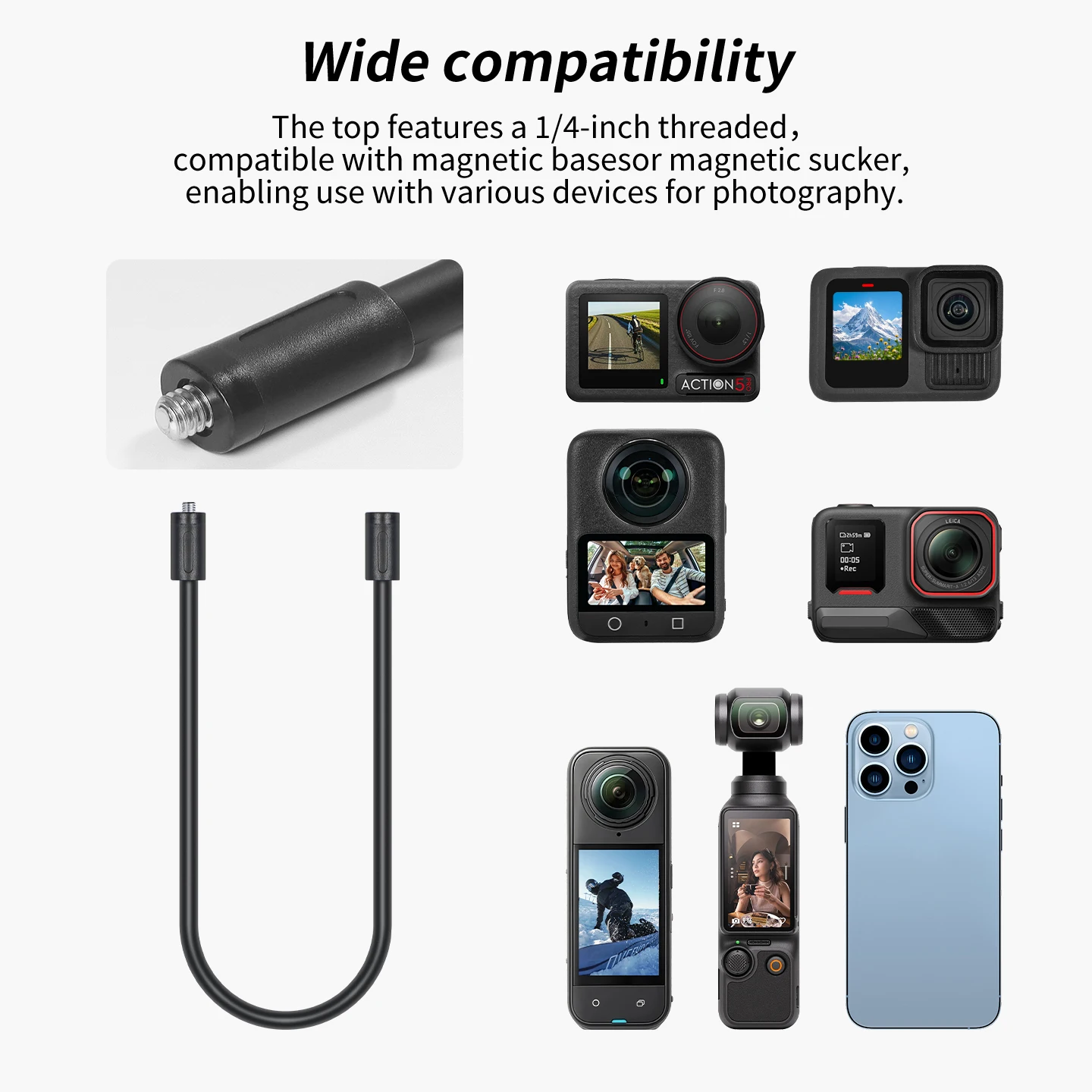 Flexibler Kamerahalter Stativhalterung für GoPro DJI Insta360 Kamera iPhone Huawei Magnet-Halterung Biegbarer Selfie-Stick mit Rotation – Detail 10