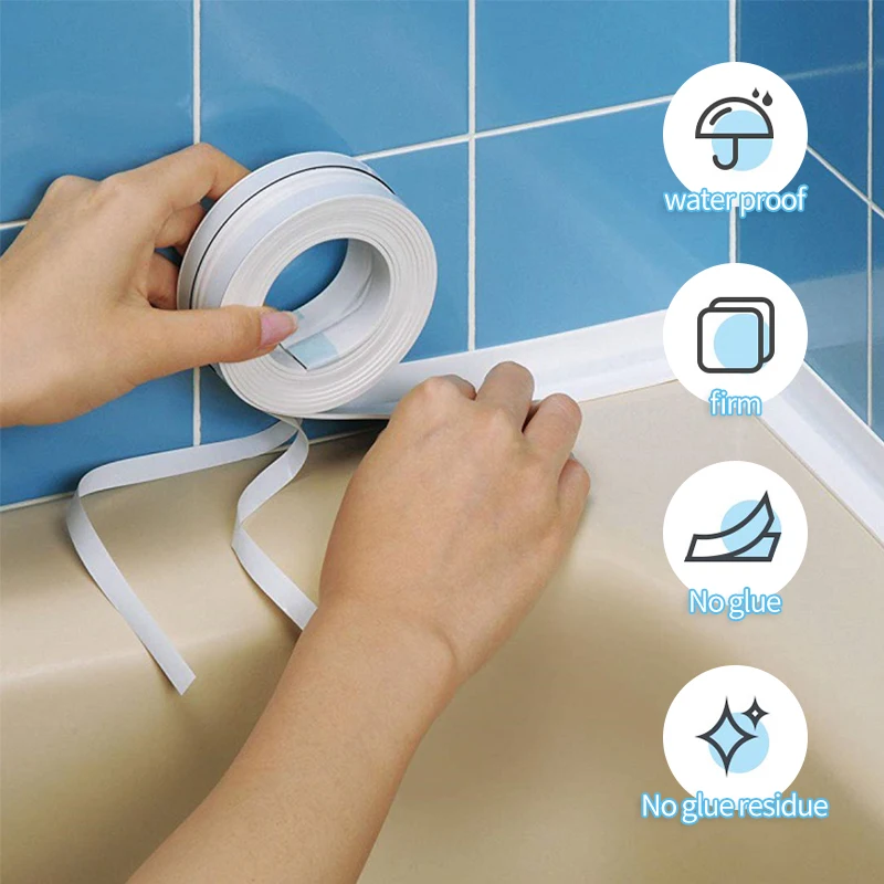 PVC Waterproof Wall Sticker Shower Bath Sealing Tape Self Adhesive Waterproof Mildew Proof Tapes For Kitchen Sink Wall Corner