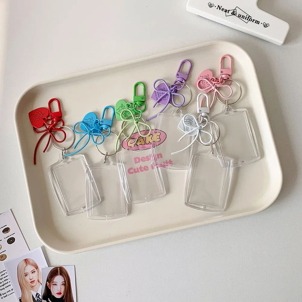 Acrylic Card Cover Mini Photocard Holder Hanging Decoration Peach Heart Pendant Idol Card Display Protector Korean Style Picture