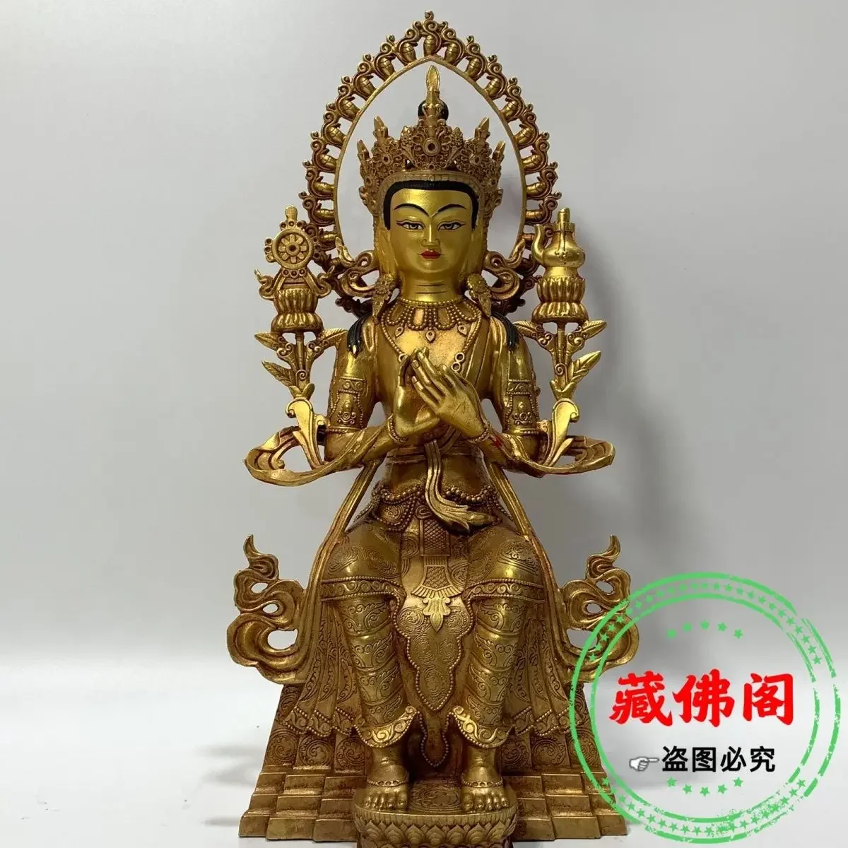 One Foot Maitreya Buddha Brass Exquisite Craftsmanship Tibetan Gilded Buddha Statue Colored Painting 10 Inch Household Decoratio