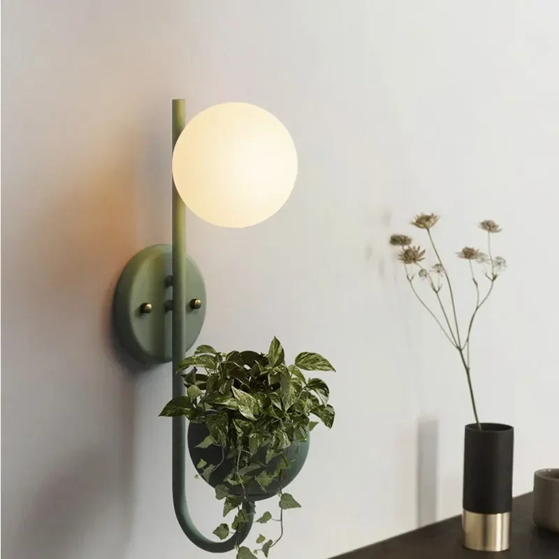 Nordic Creative Wall Sconce for Bedroom Living Room Plant Kids Led Lamp Fixture Lighting Glass Ball Luminaire Bedside Home Decor