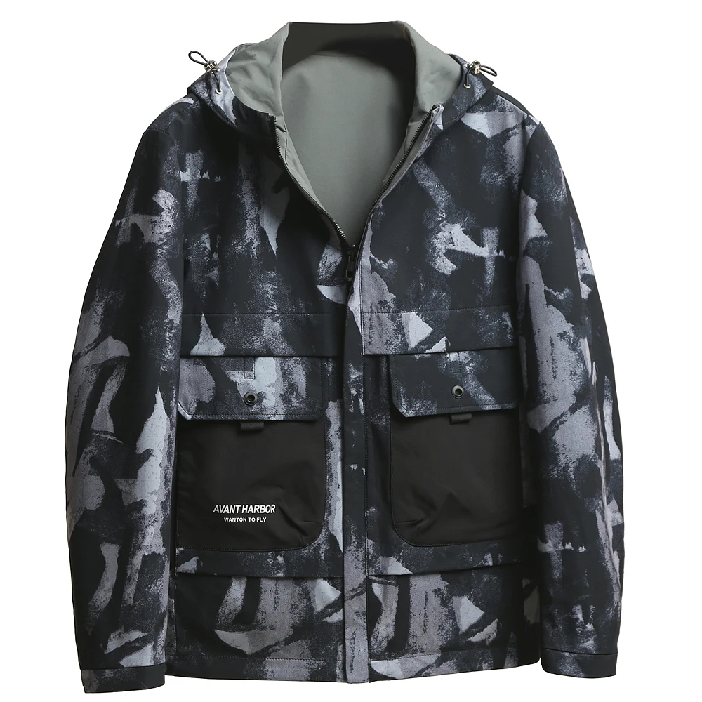

Brand Men's Casual Hooded Double-Sided Wear Spring Autumn Jaet Coat Stand Fit Faion Urban Sle Long Sve Zipper Clo...