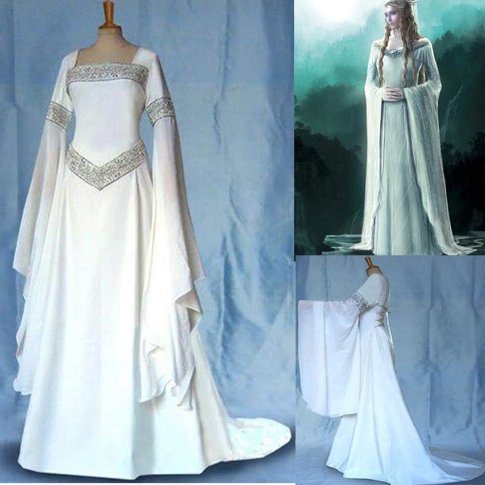 lady galadriel dress Cosplay Costume Elf Queen Outfits Halloween Carnival Suit Party Clothes For Women princess sleeves