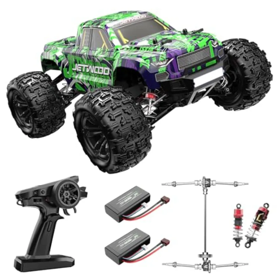 Off Road Remote Control Monster Truck for Boys and Adults, 38kph 4WD Ready to Run RC Car with 2 Batteries, Black and Red ABS Pl